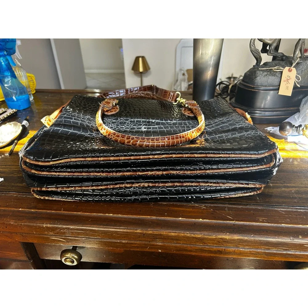 Samantha Brown Black Croc Embossed Travel/LapTop Bag Gold Hardware Laptop Bag